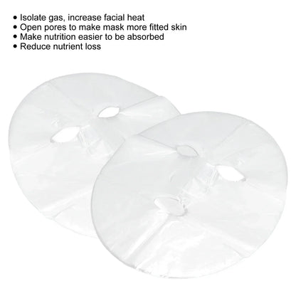 100 mascarillas faciales desechables con película conservante para evitar la evaporación y la retención de humedad, envueltas en papel.