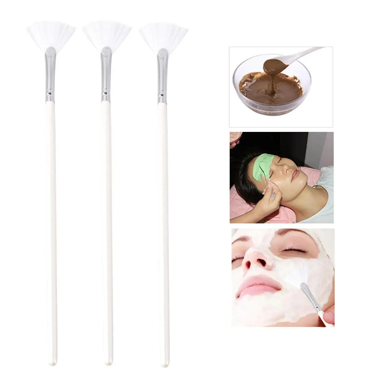 3 pinceles para mascarillas de bricolaje, con forma de abanico, para tratamientos faciales, cobertura suave, herramientas de belleza.