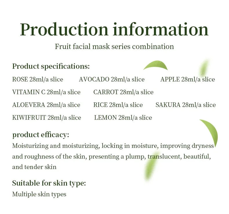 Mascarilla con sabor a fruta, hidratante, humectante y nutritiva para el cuidado de la piel, ilumina suavemente la tez, mascarilla vegetal.